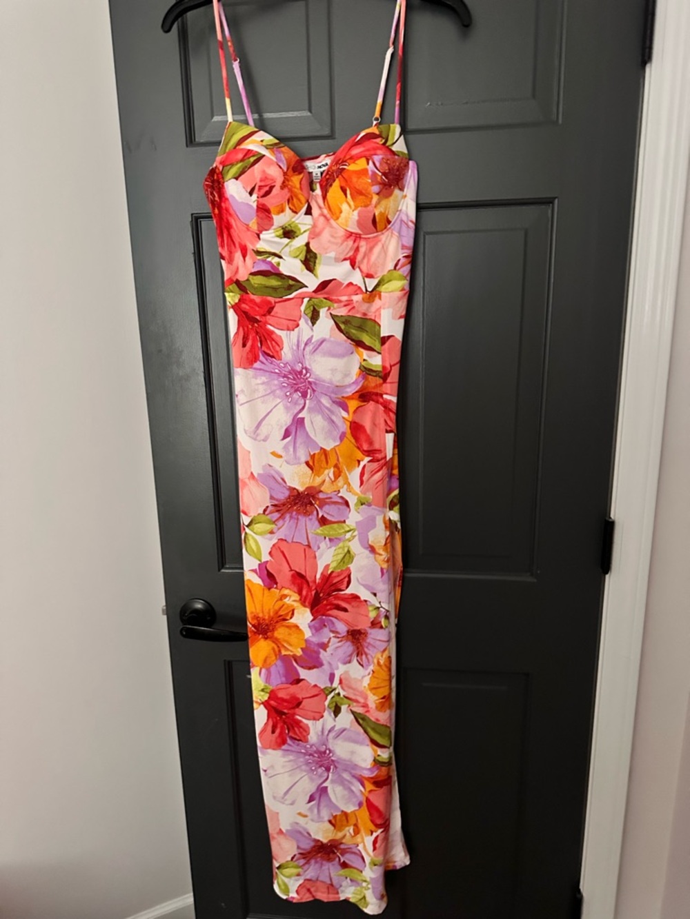 Fashion Nova Pink & Orange Floral Spaghetti Strap Maxi Dress